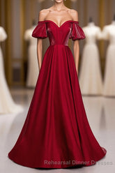 Simple Sweetheart Burgundy Satin Long Semi Formal Prom Dress, Burgundy Evening Dress